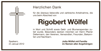 Traueranzeige von Rigobert Wölfel von Pegnitz-Zeitung